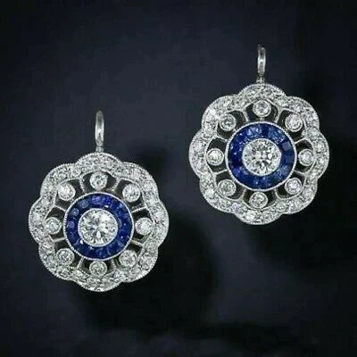 Diseño mandala – Pendientes vintage con circonitas brillantes en azul