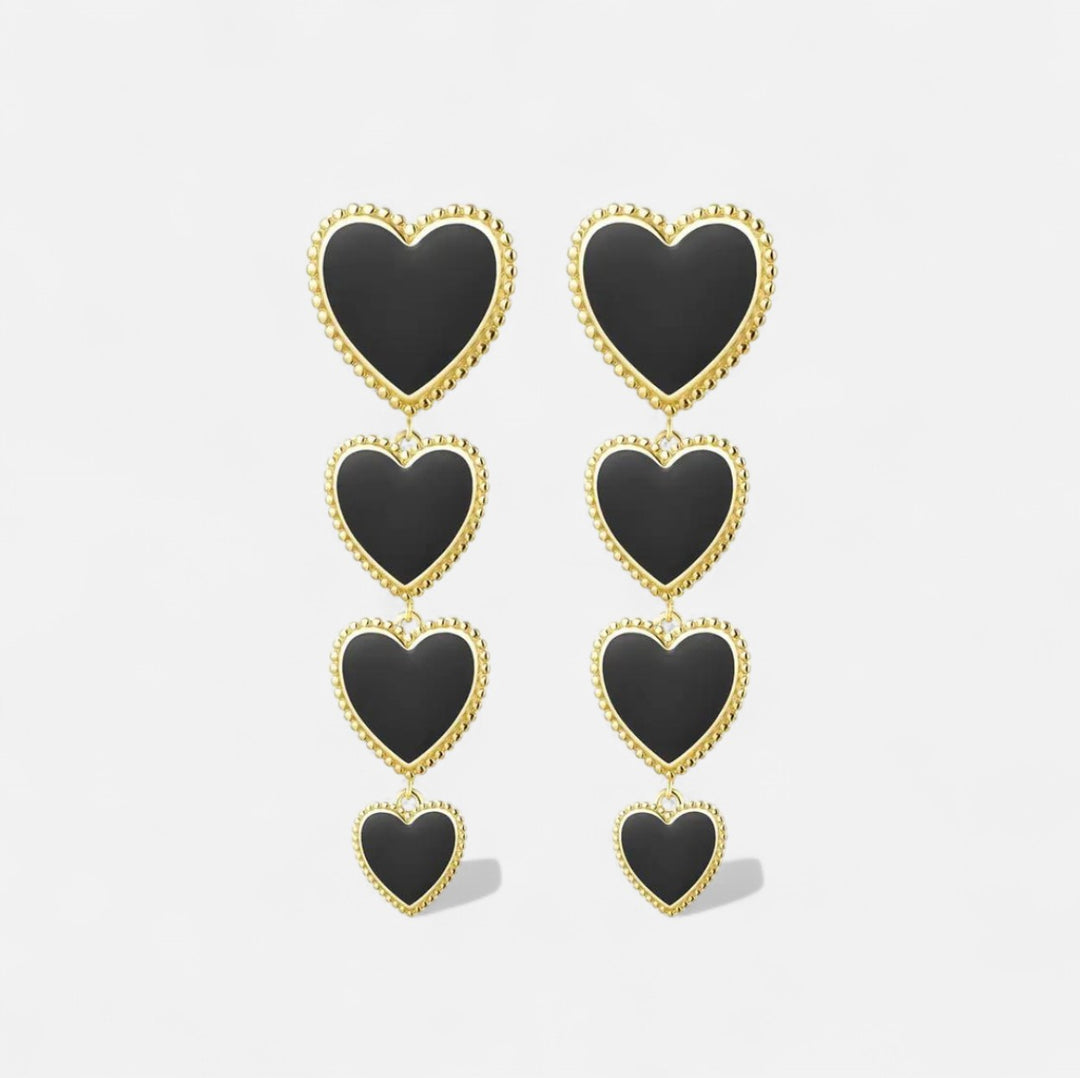 Claira – Pendientes largos dorados con detalle negro