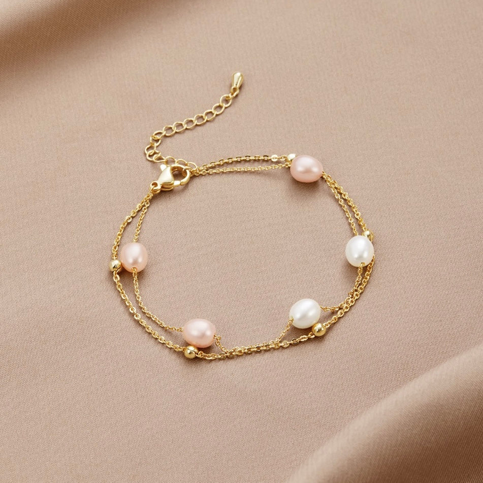 Isabella – Pulsera doble con perlas naturales de agua dulce