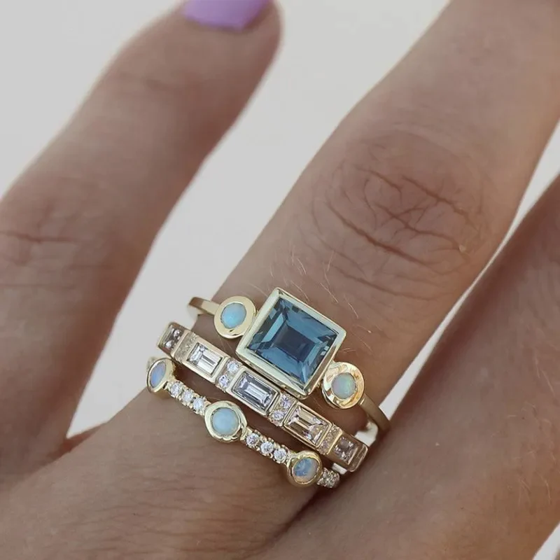 Sirena – Set de Anillos Vintage con Cristal Azul