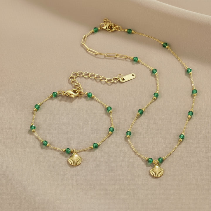 Conjunto Concha y Cuentas Verdes