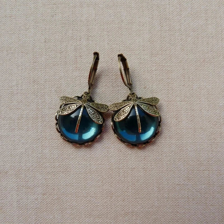 Diseño libélula – Pendientes en oro antiguo con cristal
