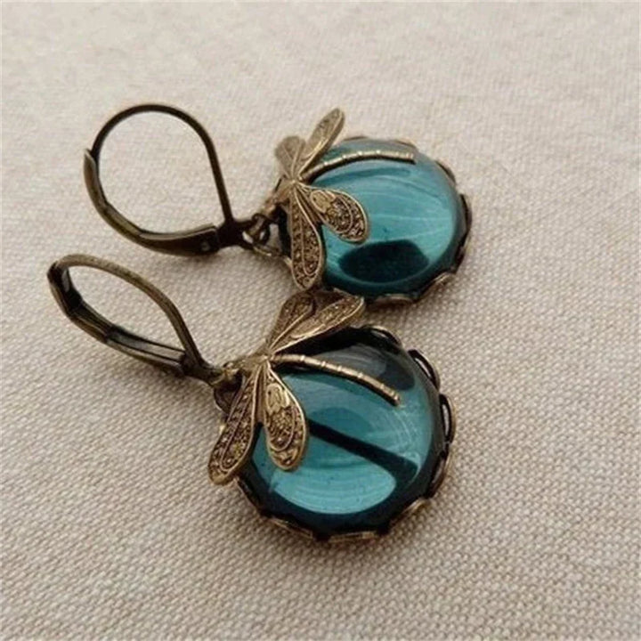Diseño libélula – Pendientes en oro antiguo con cristal