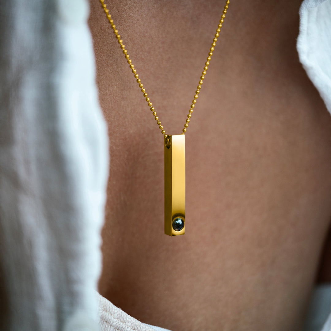 Collar con foto personalizada - Cadena de bolas con barra