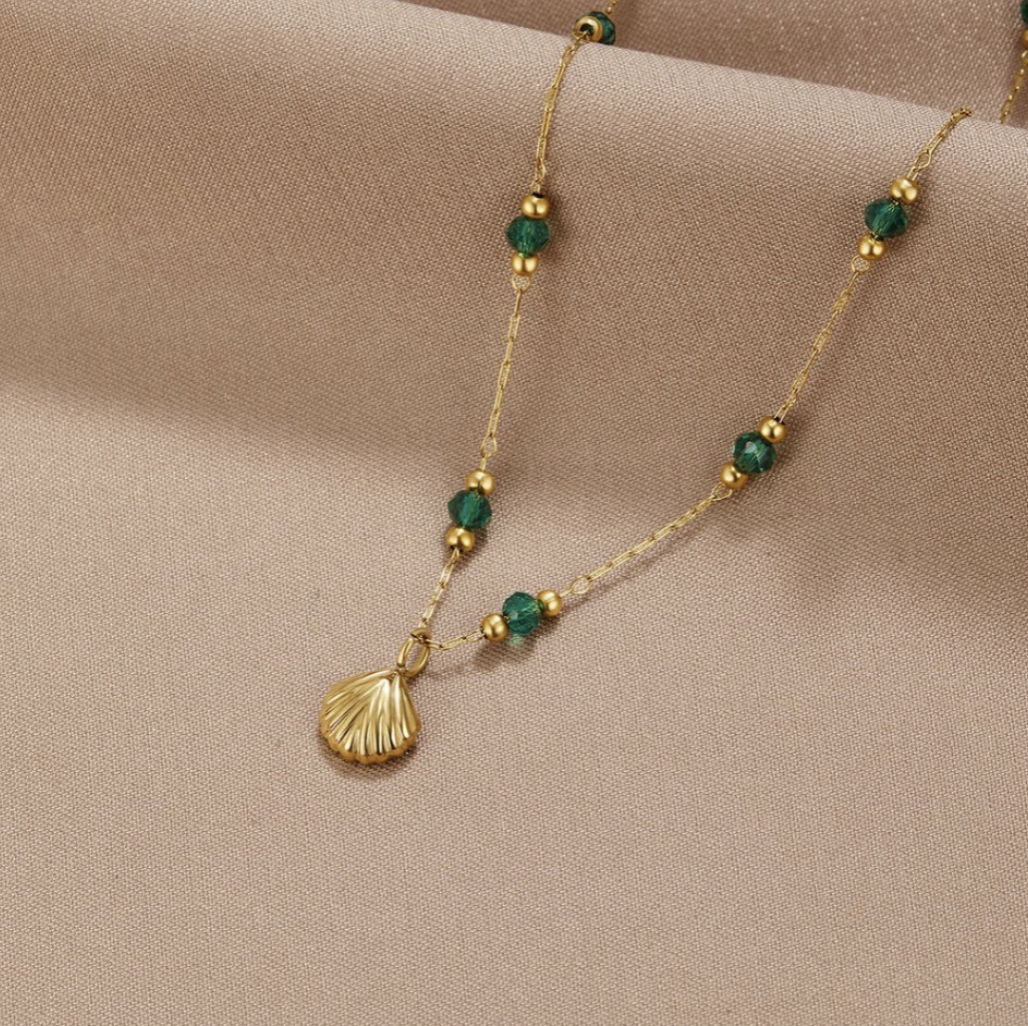 Conjunto Concha y Cuentas Verdes