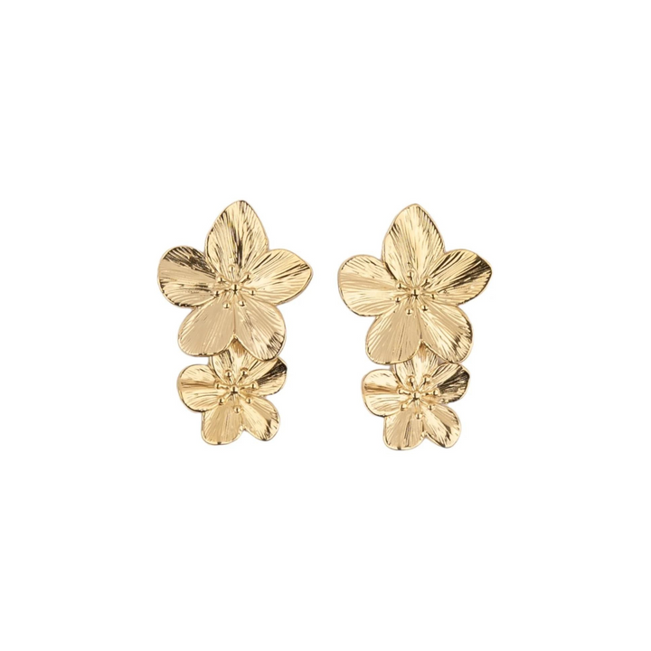 Rose – Pendientes dorados con dos flores