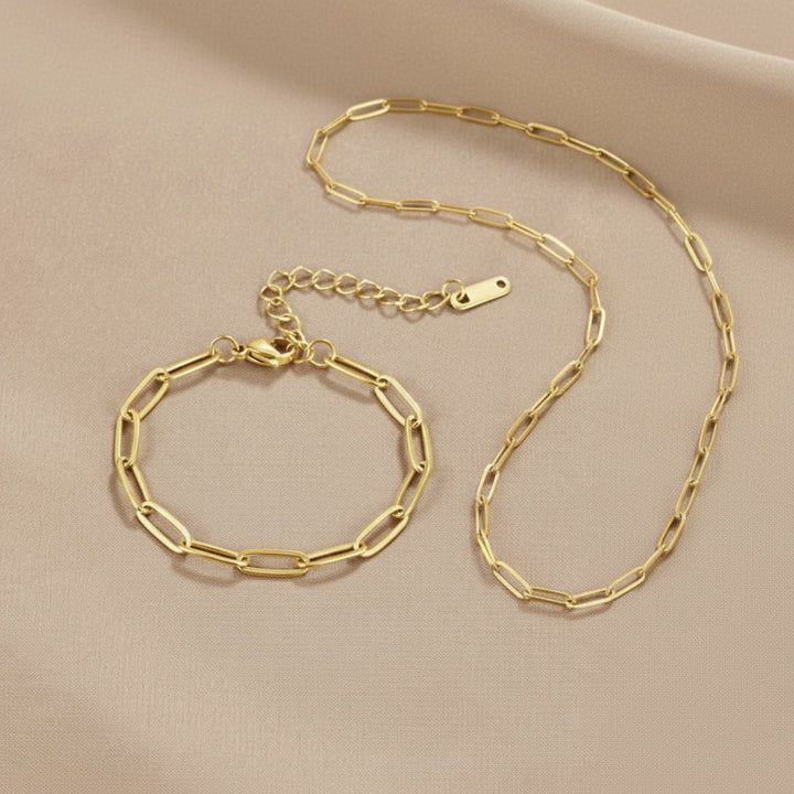 Conjunto de Pulsera y Collar de Eslabones Dorados