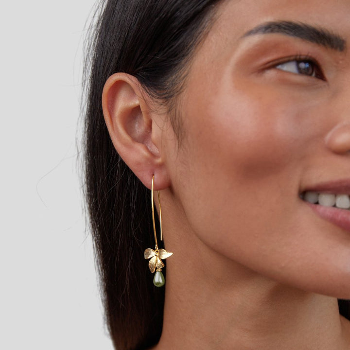 Pendientes gota – Jade y flor delicada