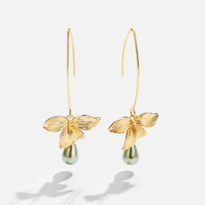 Pendientes gota – Jade y flor delicada
