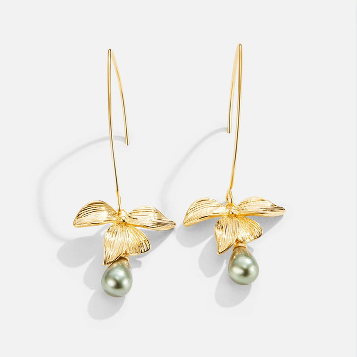 Pendientes gota – Jade y flor delicada