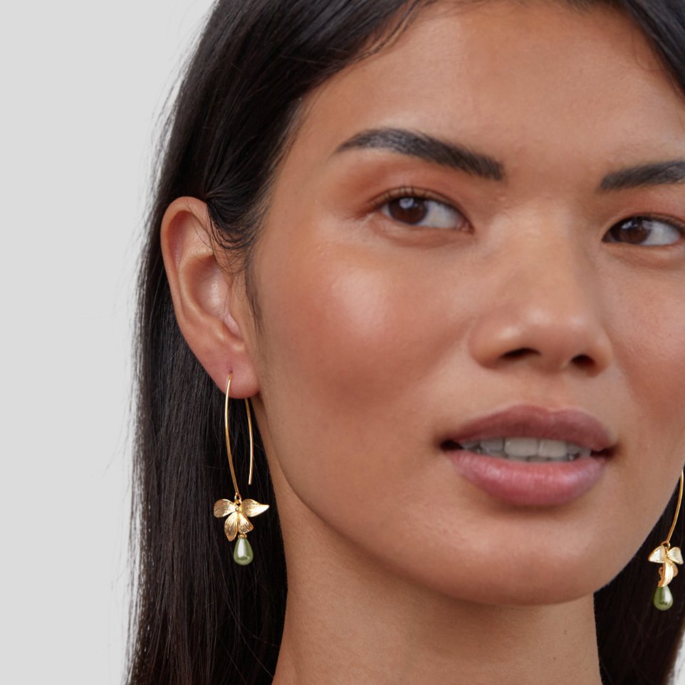 Pendientes gota – Jade y flor delicada