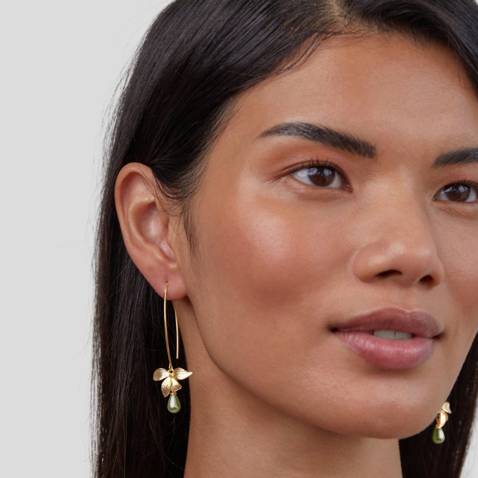 Pendientes gota – Jade y flor delicada