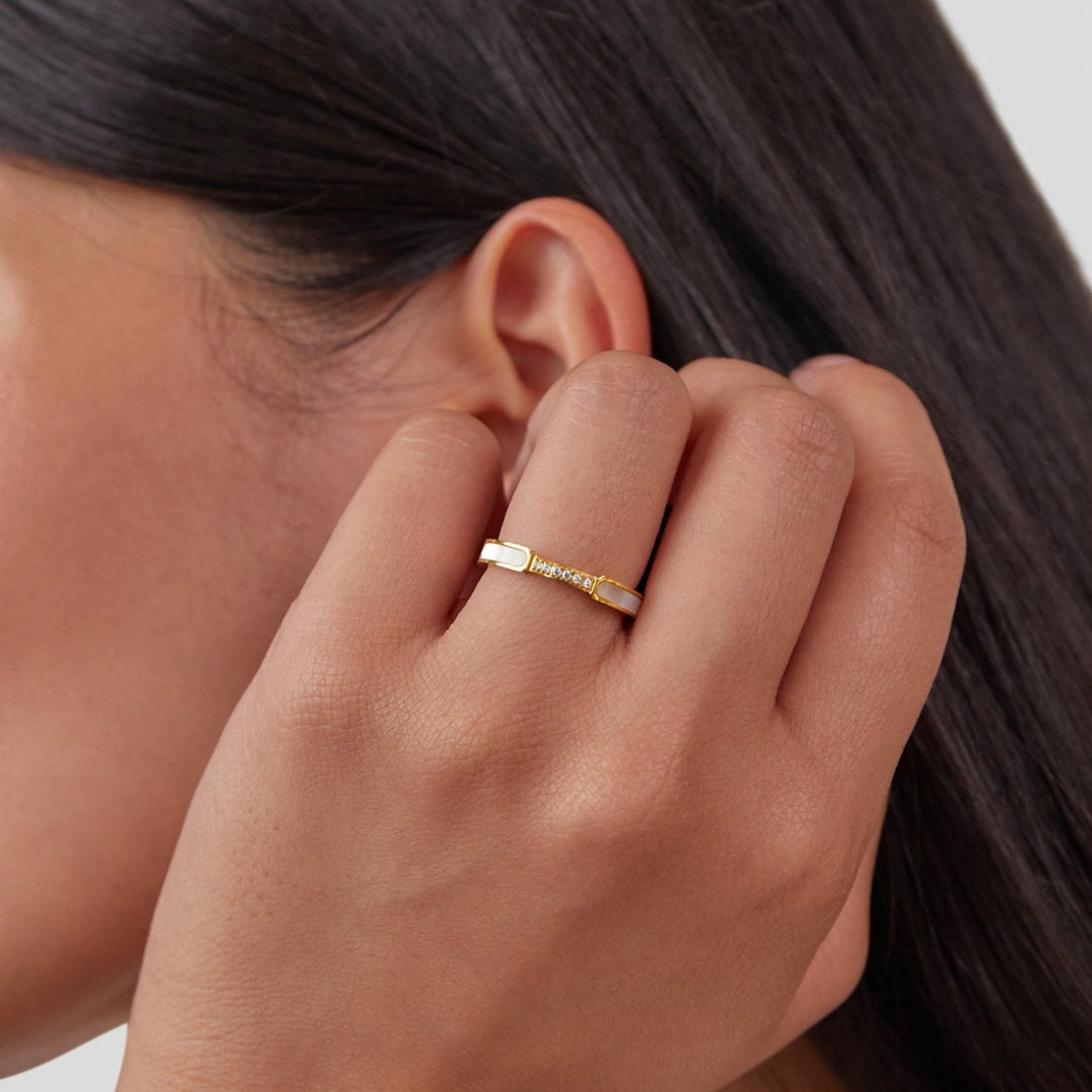 Unity – Anillo con perla y cristal brillante