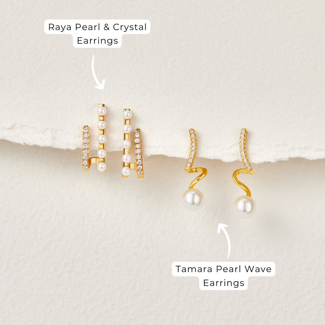 Tam – Pendientes con diseño de ondas y perlas