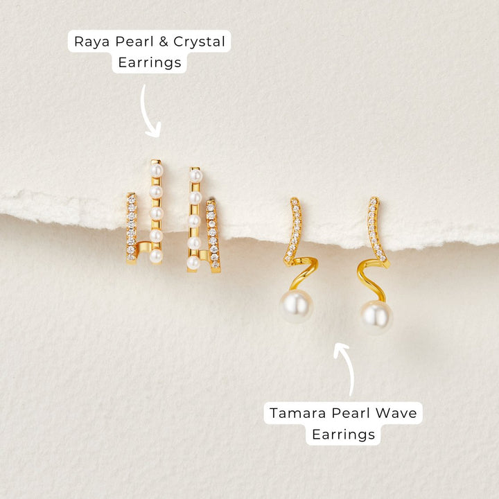 Tam – Pendientes con diseño de ondas y perlas